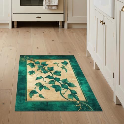 3'x5' Green Cat Cat-Inspired Vine Symmetry Washable Area Rug
