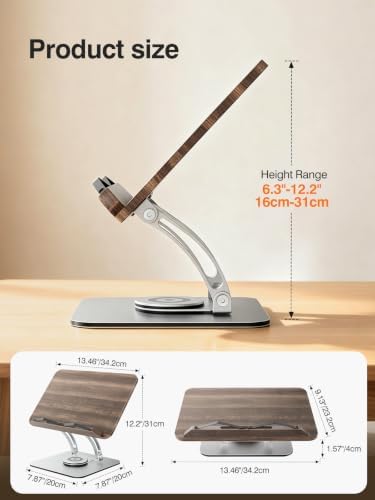 Tounee Adjustable Book Stand with 360° Swivel Base,Bright Silver