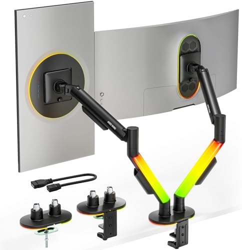 ARES WING RGB Dual Monitor Arm Desk Mount for 17-35 Inch Monitors, Black
