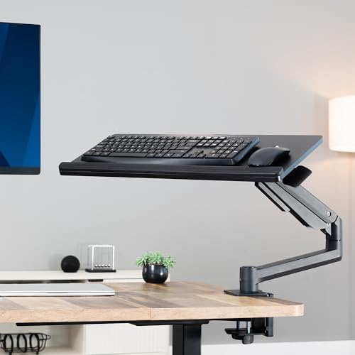 VIVO Black Pneumatic Arm Clamp-on 24 x 10 in Keyboard Tray, MOUNT-KB35CP