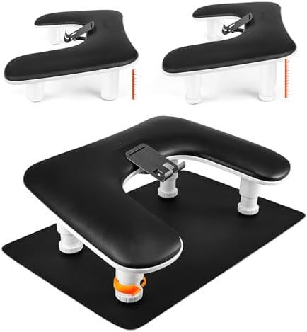 JODSONE U-Shaped Black Manicure Arm Rest for Nails Tech with Rotating 360°Built-In Phone Holder and Adjustable Nail Arm Rest Detachable Manicure Hand Rest for Salon Design (Includes Black Nail Mat)
