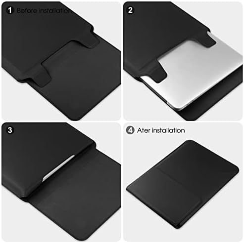 HoYiXi 14 Inch Laptop Sleeve Case Leather Bag with Stand Compatible with Mac Pro 14 2021/ASUS Vivobook 14/HP Pavilion X360/IdeaPad 14/Dell HP ASUS Acer Huawei Matebook 14'' PC, Black