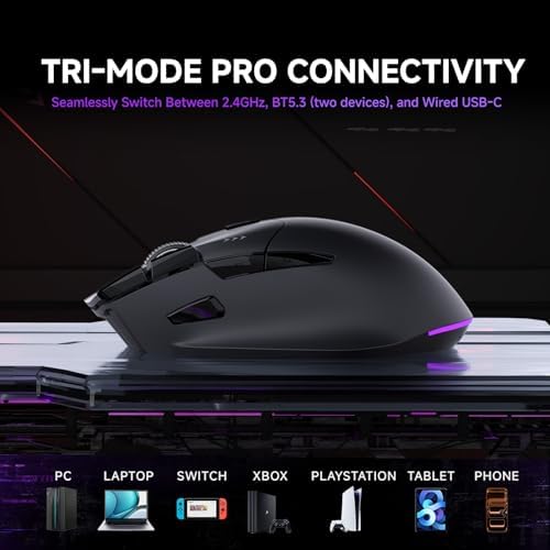 TMKB M2 Wireless Gaming Mouse, 24K DPI, Tri-Mode 2.4G/BT/USB-C, 9 Buttons