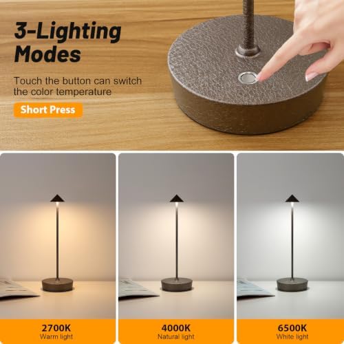 2Pack Rechargeable Cordless Table Lamp, Portable Powered LED Battery 6000mAh Metal USB Desk Lamp, 3 Levels Brightness Light for Restaurants Outdoor (2pack LCE Flower Brown)
