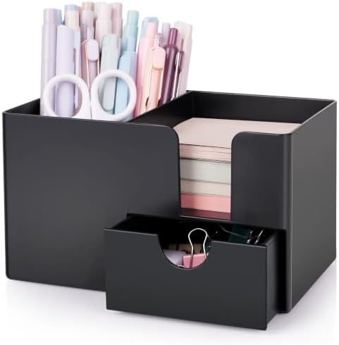 SKYDUE Small Desk Organizer with Sticky Notes Holder,Pen Holder for Desk