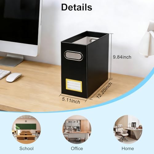 Collapsible File Organizer Box with Handle,12.20x5.11x9.84Inches, Filing Organizer for Home or Office, Small Portable File Box (6 Packs, Black-Yellow)
