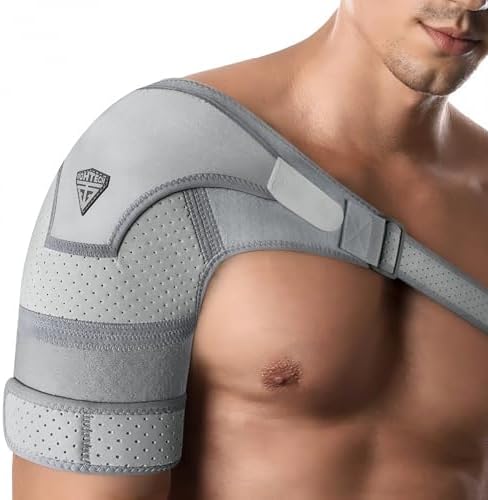 FIGHTECH Rotator Cuff Shoulder Brace for Men and Women - 2 Sizes - Shoulder Support - Pain Relief - Gray - Large - Fits Most Men - Bicep 12-17"
