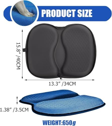 Foldable Seat Cushion for Travel, Honeycomb Gel Seat Cushion with Zipper & Handle, Portable Honeycomb Gel Cushion for Fatigue Relief, Ventilative Butt Pillow 15.8 x 13.3 x 1.4 Inches (1 in Blue)