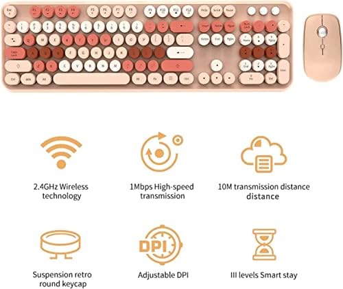 Beige Wireless Keyboard and Mouse Combo,Bubble Round Keys, for PC Laptop