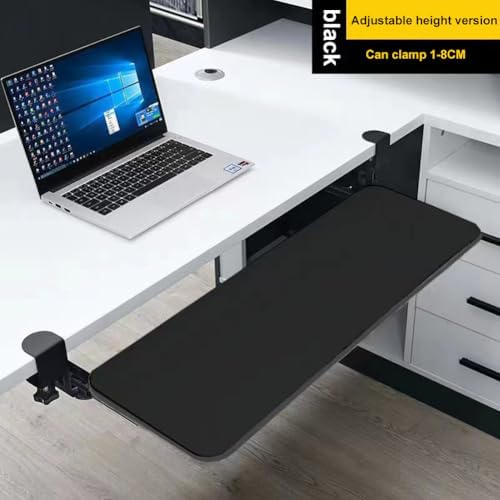 Keyboard Tray Under Desk Pull Out with Extra Sturdy C Clamp Mount System, 780mm*650mm, Height Adjustable 1-8CM, Computer Keyboard & Mouse Tray Slide-Out Platform Computer Drawer