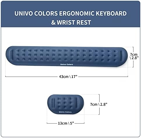 UnivoColors Navy Keyboard Wrist Support and Mouse Wrist Rest Set, Made of Memory Foam Soft Gel, Ergonomic Pad for Computer, Laptop, Mouse, Office, Gaming