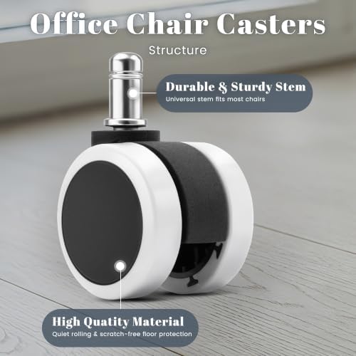 Mellewell 2" Office Chair Wheels, Caster Replacement, White, 5 PCS