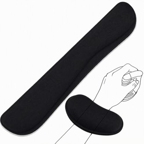 Keyboard Wrist Rest and Mouse Wrist Rest Set - Ergonomic Memory Foam Wrist Cushion - for Wrist Support on Computer, Laptop, Office, Playing Games, Typing Relieves Wrist Pain Black