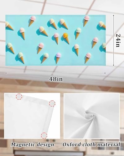 Ice Cream Magnetic Fluorescent Light Covers for Ceiling Lights 2 x 4 Feet,Summer Popsicle Tasty Desserts Food Frosting Office Classroom Kitchen Drop Ceiling Light Covers Filters Shade Panel 1 Pack