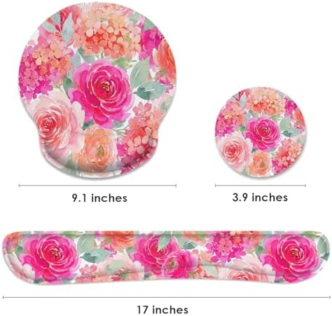 Britimes Ergonomic Mouse Pad Set with Wrist Rest, Pink Floral