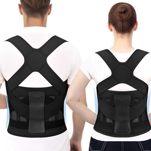 Back Brace Posture Corrector for Women and Men, Full Back Support Brace with Spine Alignment Design, Lower Back Pain Relief, Adjustable Upper Back Brace Shoulder Straightener for Hunchback Posture Black, Medium