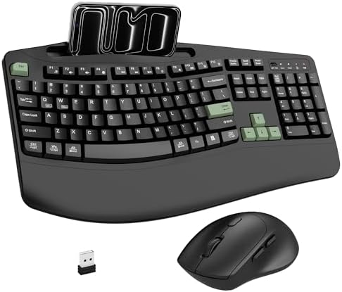 Wireless Keyboard and Mouse Combo, 2.4G Ergonomic Wave Keys(AvocadoGreen)