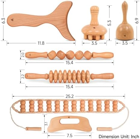 7-Piece Wooden Massage Tool Kit, Manual Body Massager Set for Home