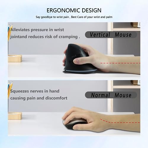 Wireless Mouse, Vertical Ergonomic Mouse 2.4G Bluetooth Dual Mode 3 DPI Rechargeable Connect Multiple Devices Vertical Mouse 6 Buttons and RGB Lights Suitable for PC Laptop Computer(Black)