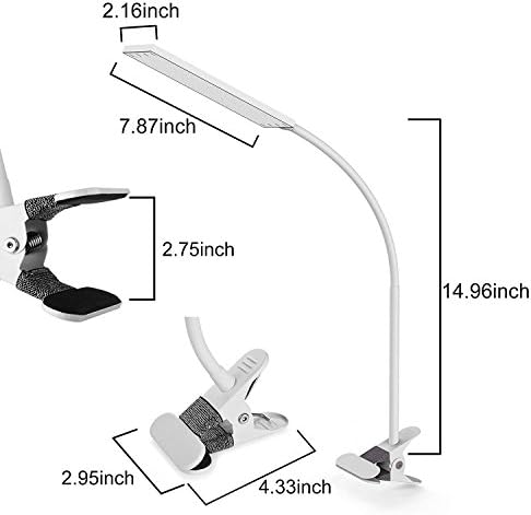LED Desk Lamp Dimmable Eye-Caring Table Lamp Reading Light Office Light Adjustable 3 Color Modes,14 Brightness Levels, Gooseneck Flexible Clip-on Light for Studying, 5W-White