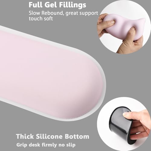 Keyboard Mouse Wrist Rest Set, Gel Ergonomic Wrist Rest for Keyboard and Mouse Non Slip Base, for Laptop, Desktop Computer, Office Desk Accessories (Pink)