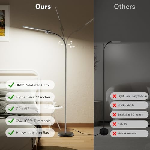 Honeywell LED Floor Lamp with Remote, CRI97 Dimmable Gooseneck 77" Black