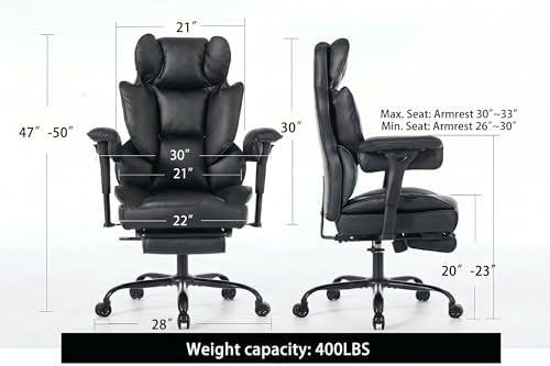 Big and Tall Gaming Office Chair 400lbs - Heavy Duty Ergonomic Computer Desk Chair with Footrest, Adjustable Armrests, High Back PU Leather with Racing Style (Black)
