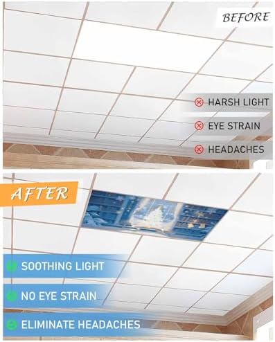 Christmas Magnetic Fluorescent Light Covers for Ceiling Lights 2 x 4 Feet,Xmas Tree Snowflake Snowman Cartoon Blue Office Classroom Kitchen Drop Ceiling Light Covers Filters Shade Panel 3 Packs