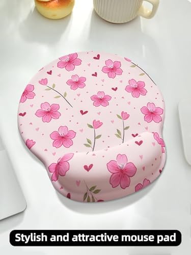 Lily Floral Mouse Pad Wrist Support Wrist Rest, Flower Ergonomic Mouse Pad with Non-Slip Base for Office Gaming Working Computers,Desk Accessories Pain Relief Mouse Mat, Rose Pink
