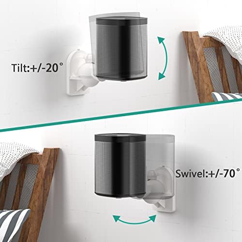 WALI Speaker Wall Mount, Surround Sound Speaker Stand with Adjustable Swivel Tilt Angle, Small Bookshelf Speaker Mount for Living Room, Home Theater, Hold up to 7.7 Lbs, (SWM202-W), 2 Pack, White