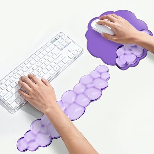 Mouse Pad with Wrist Rest, Soft Cloud Gel Keyboard Mouse Pad Set with Hand Wrist Support, Cute Non Slip Office Desk Accessories for Comfort/Pain Relief/Computer/Laptop (2Pc Purple Cloud)