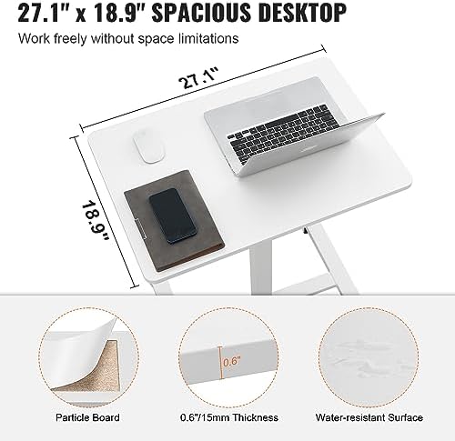 VEVOR Mobile Standing Desk, 28"-44" Gas-Spring Height Adjustable Sit-Stand Desk, 4 360° Swivel Wheels (2 Lockable) Portable Rolling Laptop Table Computer Cart for Home Office School, 40LBS Loading