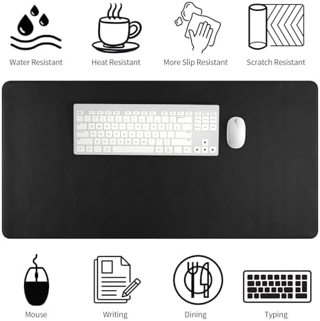 Bloss Desk Mat with Stitched Edges, Leather Large Mouse Pad, Non-Slip Desk Protector Mat, Desk Blotter, Waterproof Desk Pad for Office Home Decor/Black(31.5×15.7 Inches)