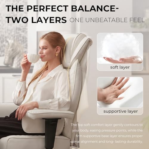 Dowinx Big and Tall Office Chair 400 Lbs with Rotating Massage Lumbar Support, Thick Seat Cushion and Adjustable Armrest,Computer Gaming Chair with Footrest,White