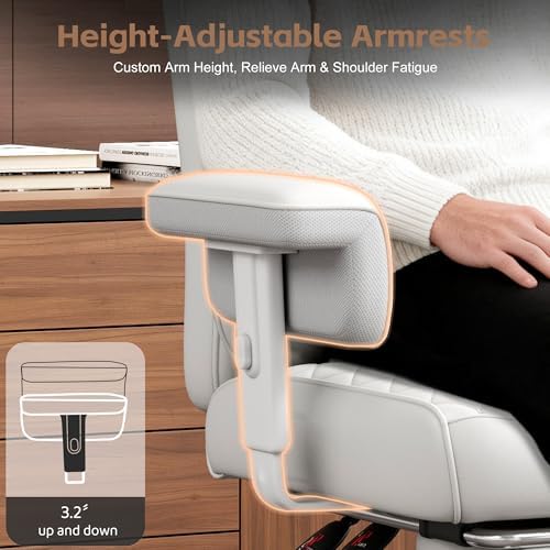 Vonesse Office Chair, Desk Chair with Soft Adjustable Armrests, Ergonomic High Back Gaming Chair with Lumbar Support, Executive Computer Chairs with Footrest (PU Leather,White)