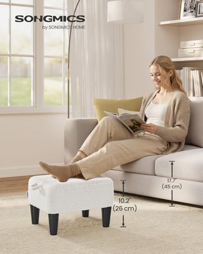 SONGMICS Foot Stool, Small Teddy Fleece Ottoman with Thick Cushion