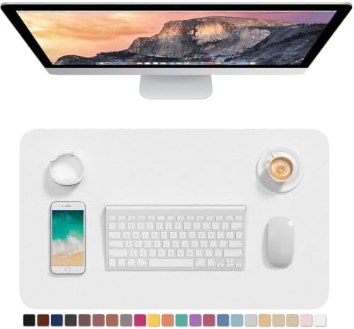 Hsurbtra Desk Pad, 23.6" x 13.8" PU Leather Desk Mat, M Extended Mouse Pad, Waterproof Desktop Blotter Protector, Non-Slip Ultra Thin Small Laptop Keyboard Writing Mat for Office Home, White
