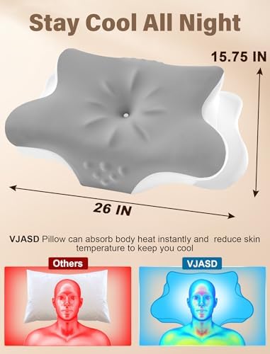 Cervical Neck Pillow for Pain Relief – Ergonomic Memory Foam Pillow for Side Sleeper Contour Orthopedic Bed Pillow for Neck Support with Cooling Cover – Ideal Christmas Birthday Gift - Grey