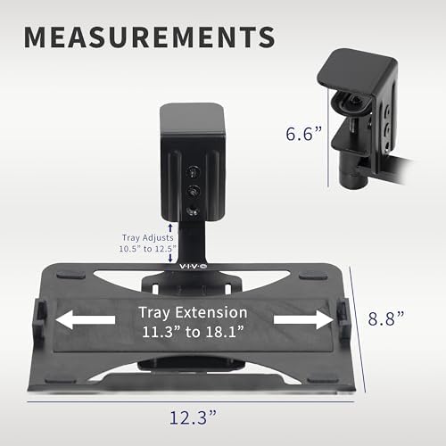 VIVO Clamp-on 12 x 9 inch Rotating Laptop Tray, Extra Sturdy Single Desk Swivel Clamp, Ergonomic Typing, Black, MOUNT-LAP1CB