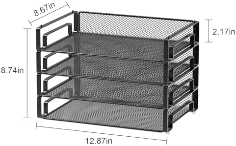 Samstar 4 Pack Stackable Letter Paper Tray, Desk File Organizer Paper Sorter for Letter/A4 Size Folders Documents, Mesh Made