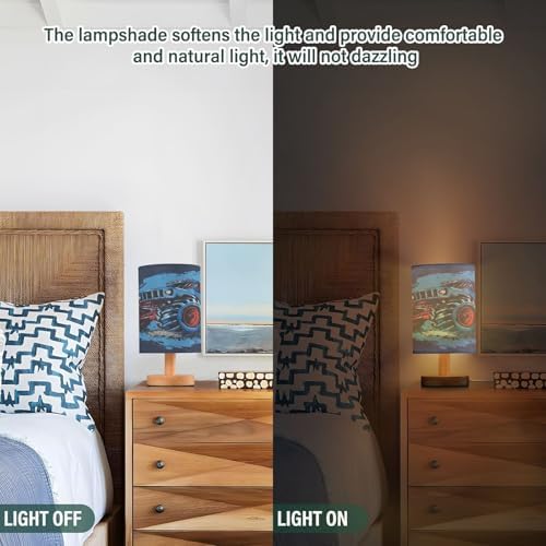 Bedside Lamp Truck Table Lamp for Bedroom LED Nightstand Lamp Shade USB Ports Wood Base for Living Room Dorm Office