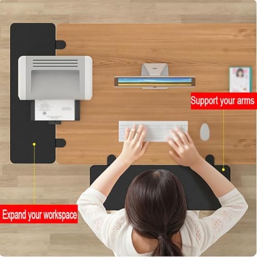 90° Foldable Desk Extender Armrest Shelf, Extended Desktop and Space Saver, Clamp-On Keyboard Drawer Tray, with Steel Bracket, Computer Elbow Arm Support(24x64cm(9.4x25.1in))