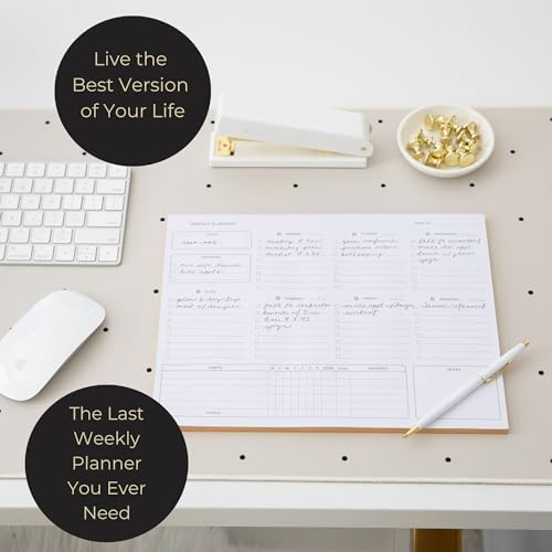 BLU MONACO | Black Undated Weekly Planner Notepad with 52 Tear-Off Sheets | Weekly To-Do List Pad for Scheduling, Goals & Desk Planning | Stylish Desk Calendar Organizer
