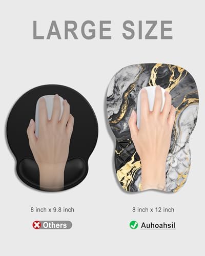 Auhoahsil Ergonomic Mouse Pad with Wrist Rest, Comfortable Slope Computer Mouse Mat with Wrist Support, Memory Foam Filling, Non-Slip Silicone Base, Pain Relief for Gaming Work, 8" x 12", Gray Marble