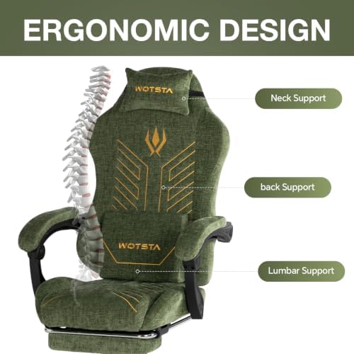 Gaming Chair Fabric with Footrest for Office and Home 300 LBS Green