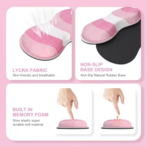 iLeadon Desk Mat Set, Pink Heart Mouse Pad and Keyboard Wrist Rest