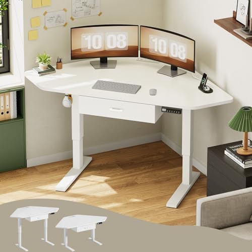 SEDETA Corner Electric Standing Desk with Drawer for Gaming, Small Space