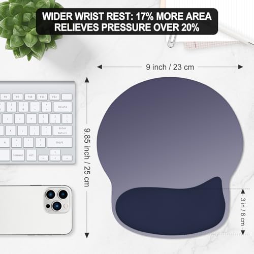 ITNRSIIET Ergonomic Mouse Pad with Wider Memory Foam Wrist Rest +17% - Curved Cushion Reduces Pressure 20%, Pain Relief, Non-Slip, Smooth, Cute Colors, 9.85 x 9 in, Gray Blue