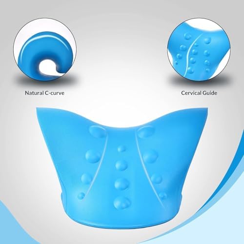 Elevon Neck Stretcher & Cervical Traction Device, Chiropractic Pillow for Neck Pain Relief, TMJ & Spine Alignment, Ergonomic C-Shaped Design with Massage Nodes