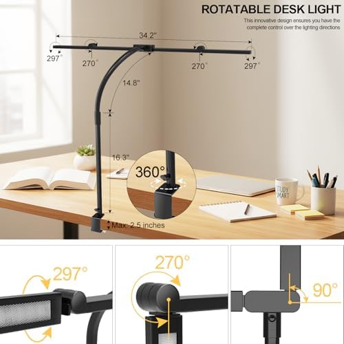 24W Bright Led Desk Lamp with Remote, 1500LM Architect Desk Light for Home Office with 4 Adjustable Light Bars & Clamp, Gooseneck Tall Drafting Table Lighting for Computer Monitor Hobby Puzzle